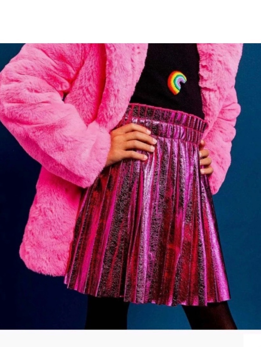 Lola + The Boys Metallic Fuchsia Pleated Skater Skirt